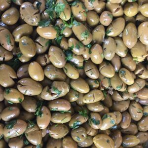 Olive Verdi schiacciate al Prezzemolo in Salamoia